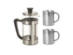 Alpina RVS Koffiezetter/koffiezetapparaat/percolator/cafetiere - Inclusief 2x RVS koffiemoken - 1 liter